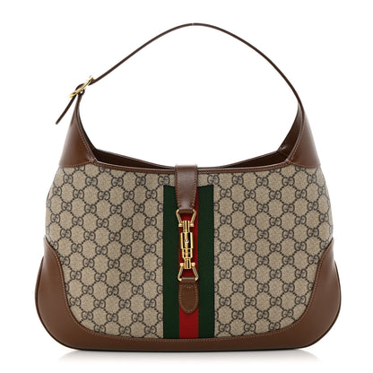 Gucci GG Supreme Monogram Azalea Calfskin Web Medium Jackie 1961 Hobo Beige Ebony Brown Sugar 1 of 12