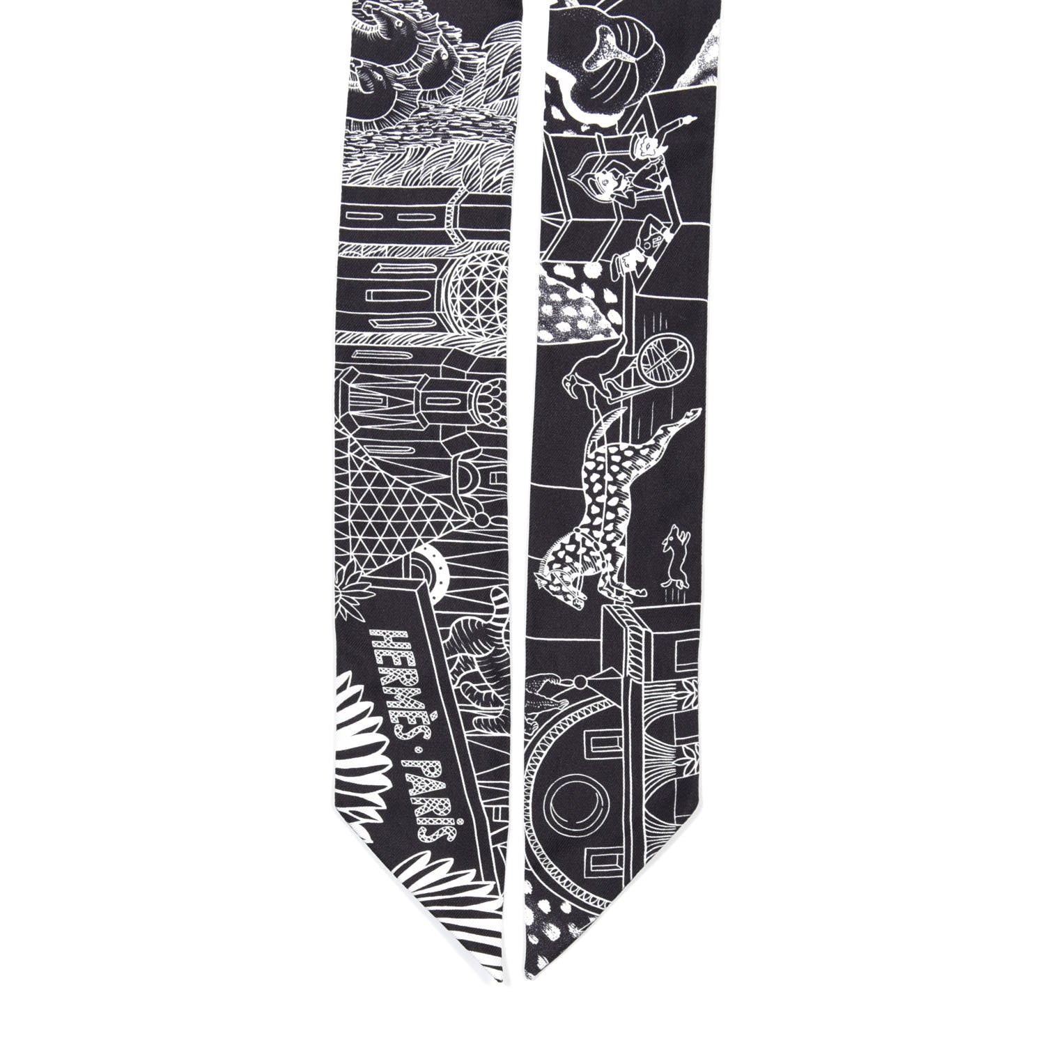 Hermes Silk Animapolis Twilly Black White 4 of 4