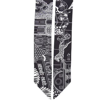 Hermes Silk Animapolis Twilly Black White 4 of 4