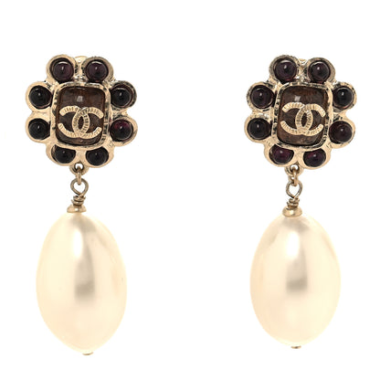 Chanel Pearl Gripoix CC Drop Clip On Earrings Gold Multicolor 1 of 5