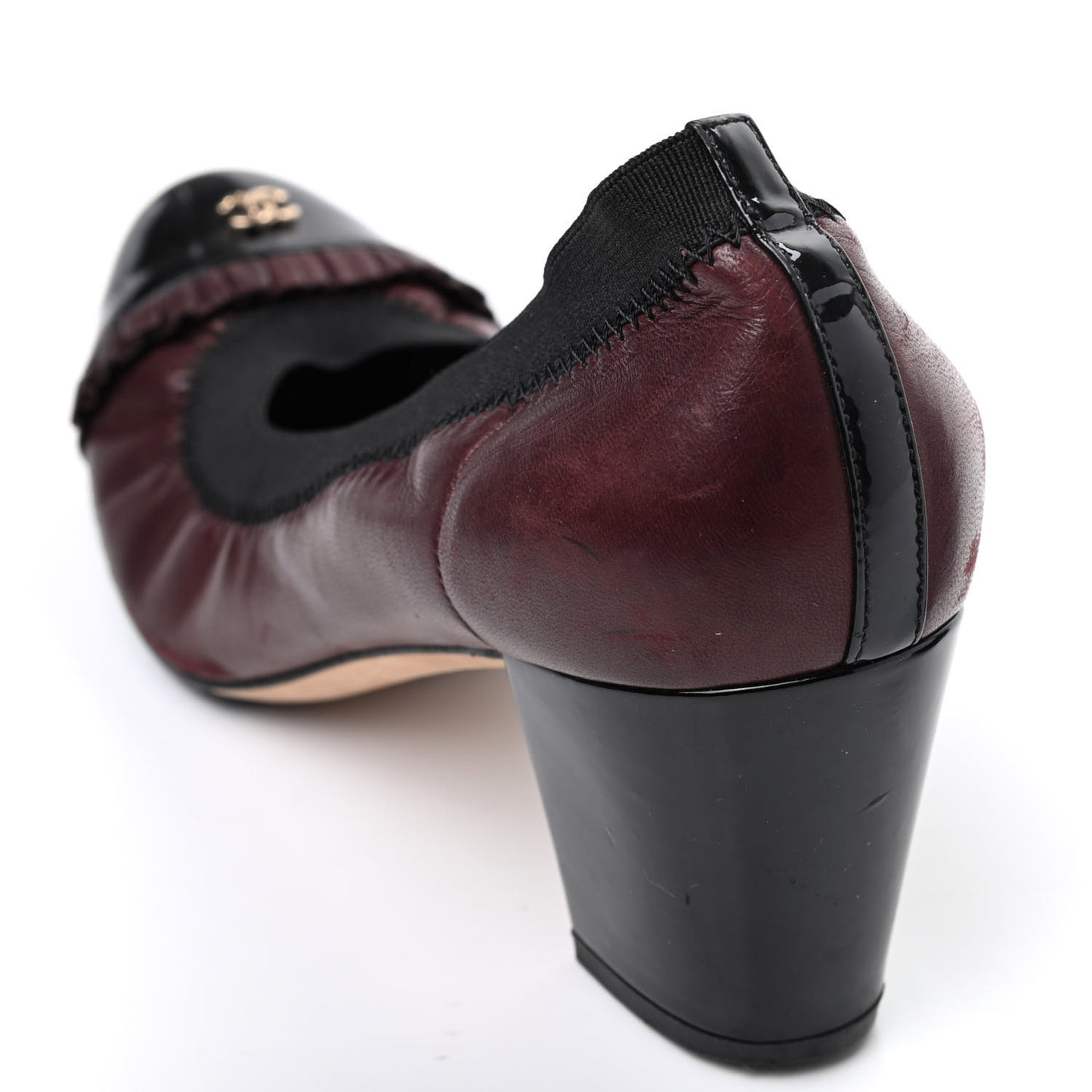 Lambskin Patent CC Elastic Cap Toe Ballerina Pumps 37.5 Burgundy Black