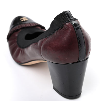 Chanel Lambskin Patent CC Elastic Cap Toe Ballerina Pumps 37.5 Burgundy Black 15 of 16