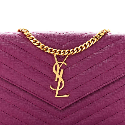 Saint Laurent Grain De Poudre Matelasse Chevron Monogram Chain Wallet Dark Grape 8 of 13