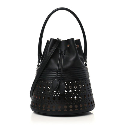 Alaia Calfskin Laser Cut Corset 19 Bucket Bag Black 1 of 9