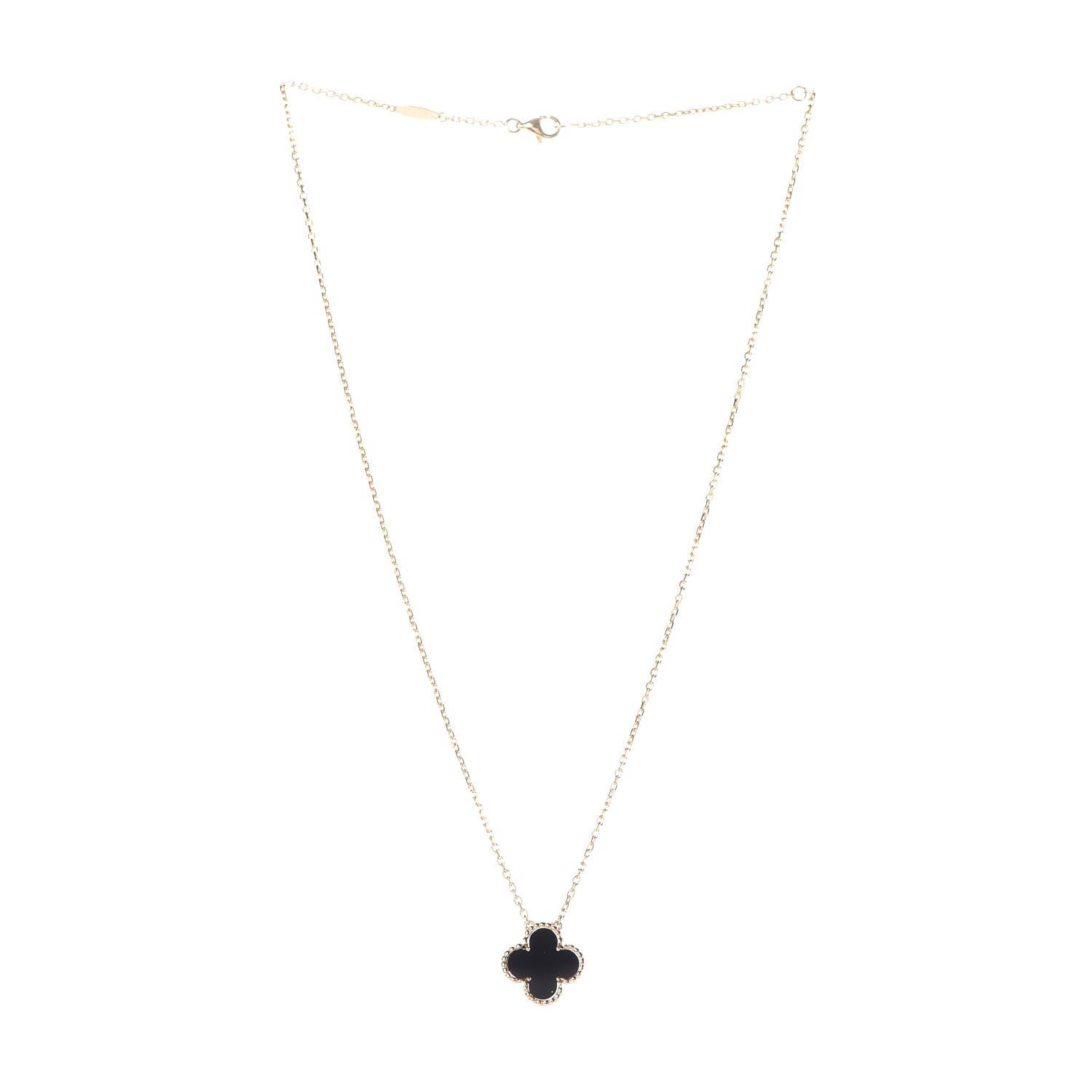 Van Cleef & Arpels 18K Yellow Gold Black Onyx Vintage Alhambra Pendant Necklace 3 of 5