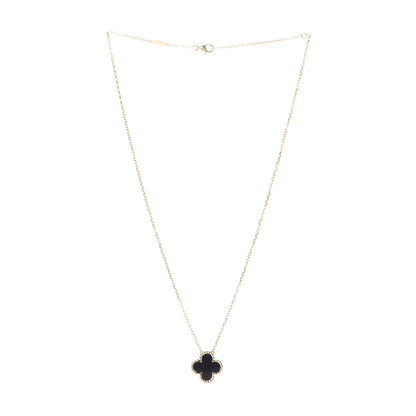 Van Cleef & Arpels 18K Yellow Gold Black Onyx Vintage Alhambra Pendant Necklace 3 of 5