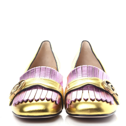 Gucci Metallic Nappa Inlay GG Marmont Fringe 50mm Loafer Pumps 36.5 Oro Vecchio Rosa 2 of 12