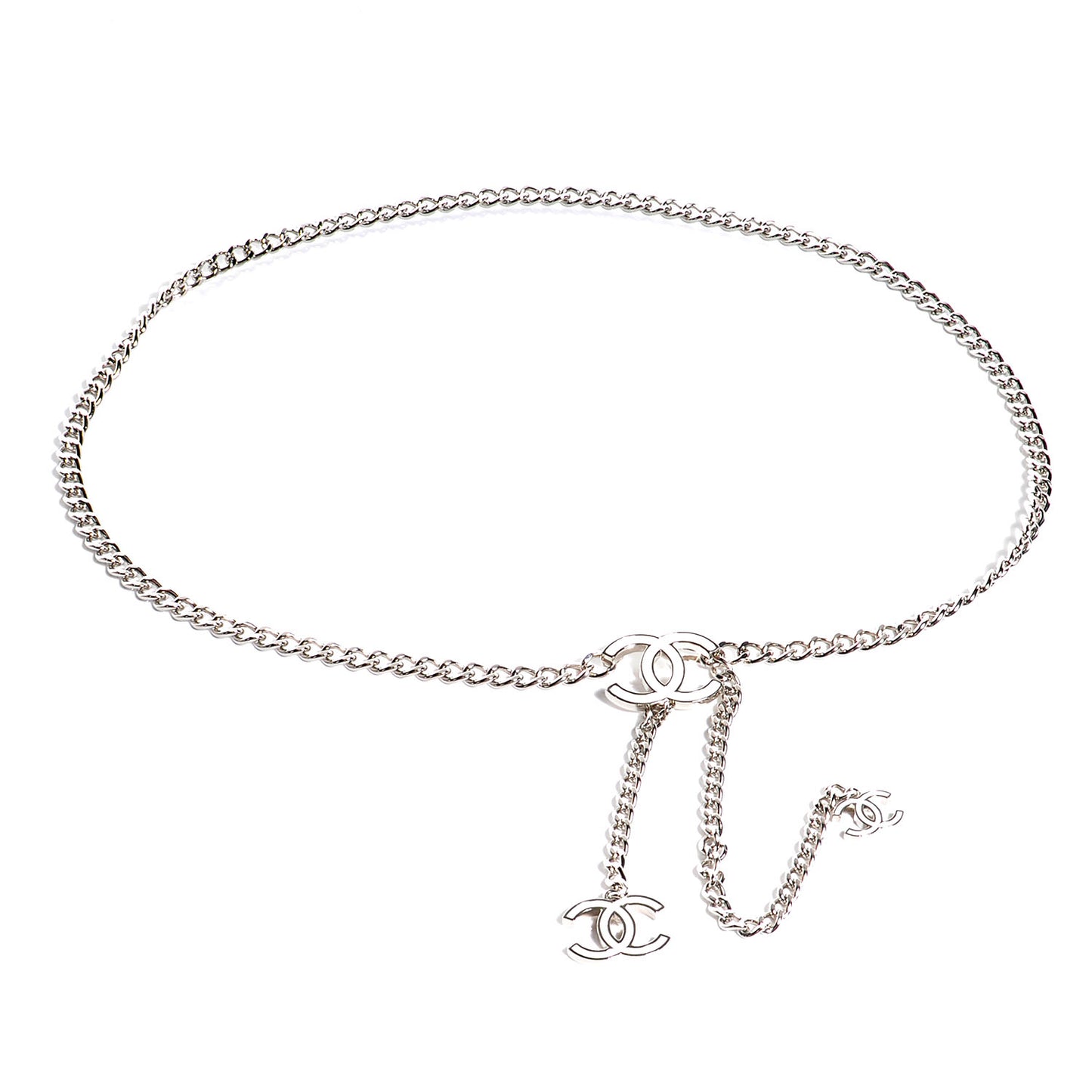 Enamel CC Chain Logo Belt Silver White