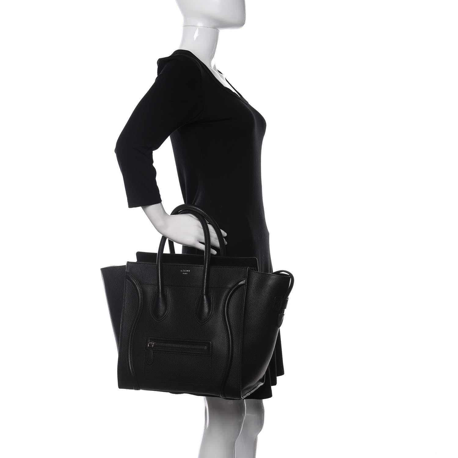 Celine Drummed Calfskin Mini Luggage Black 2 of 10