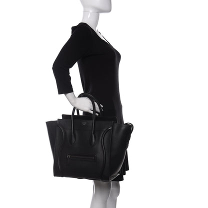 Celine Drummed Calfskin Mini Luggage Black 2 of 10