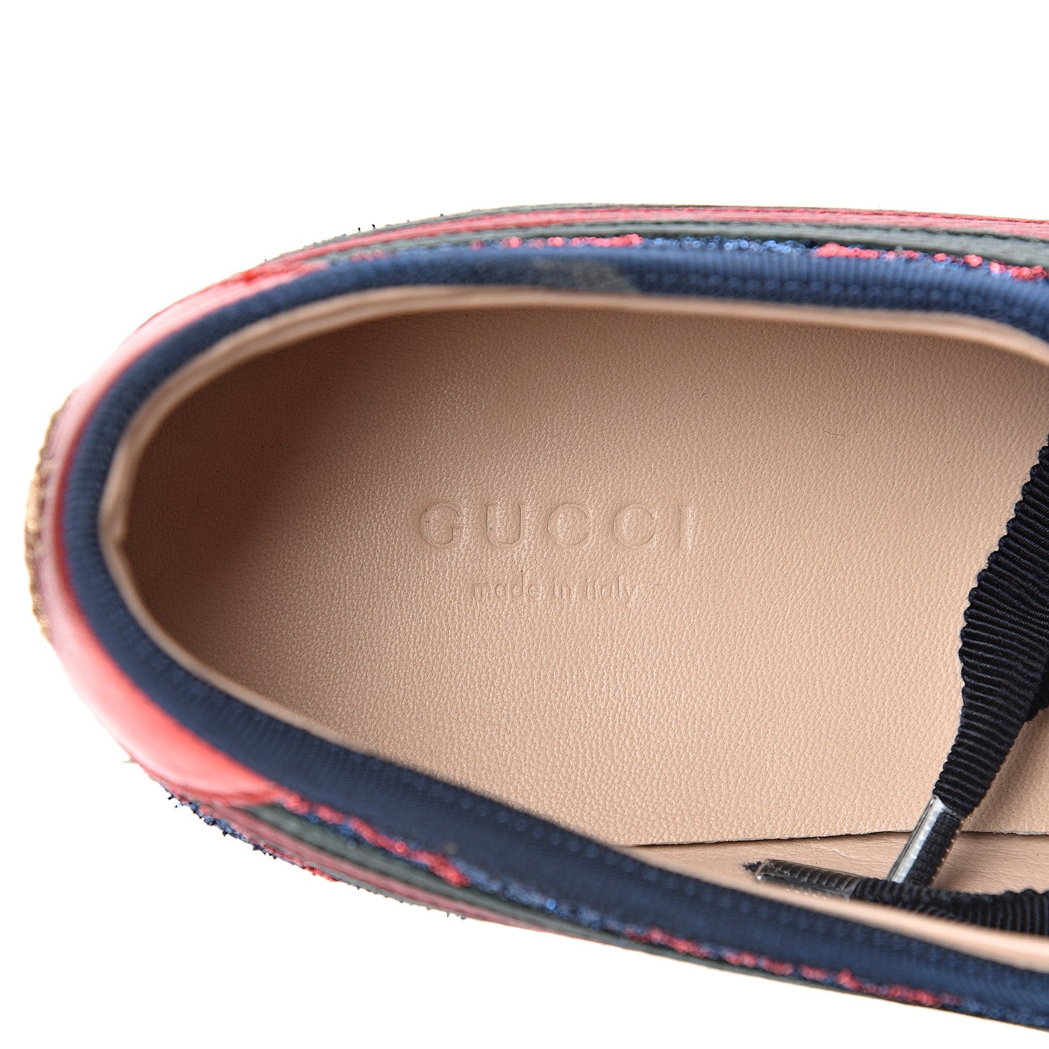 Gucci Lurex Calfskin Web GG Monogram Womens Falacer Sneakers 41 Iridescent Blue Iridescent Red Silver 8 of 10