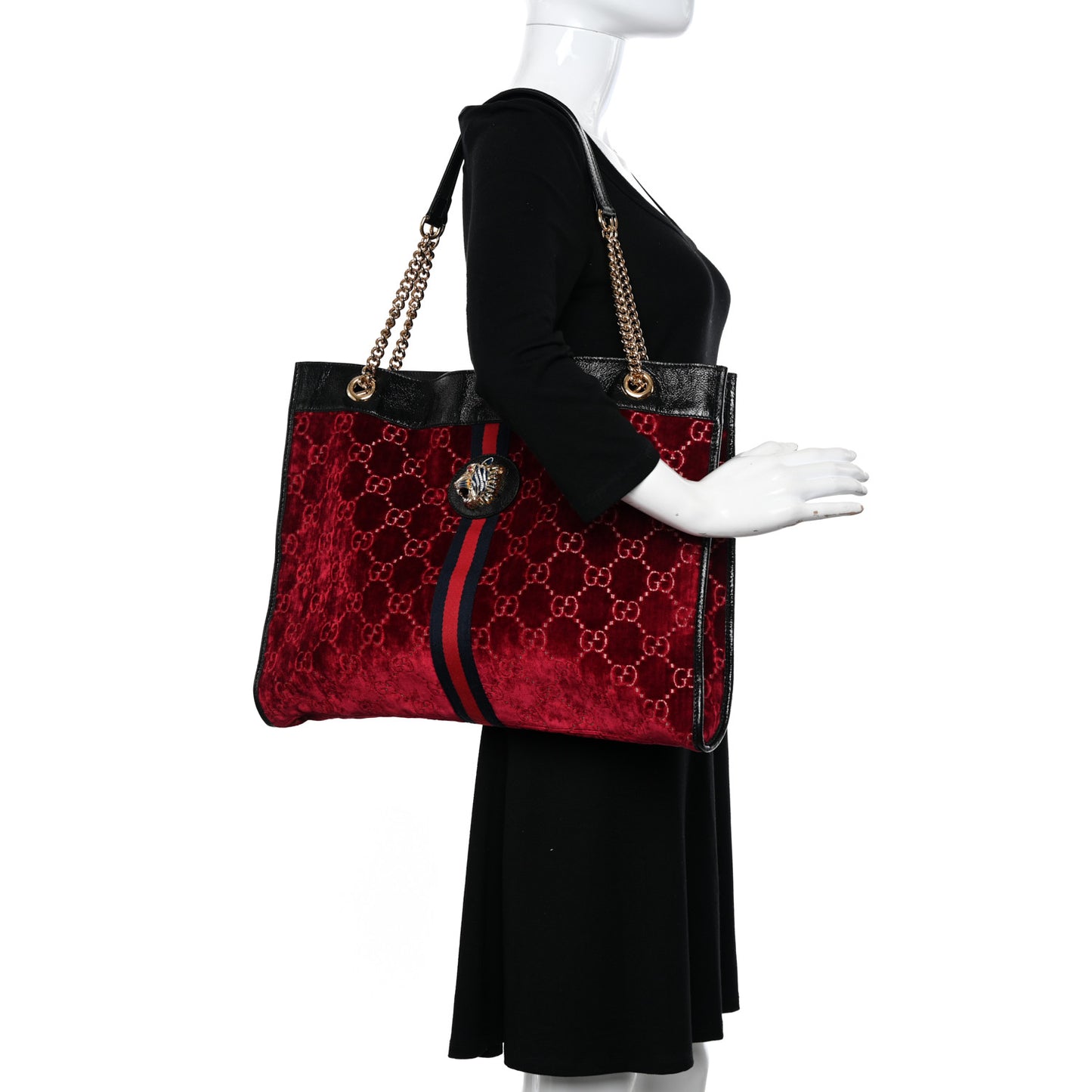 Velvet GG Monogram Large Rajah Chain Tote Red Cipria Black