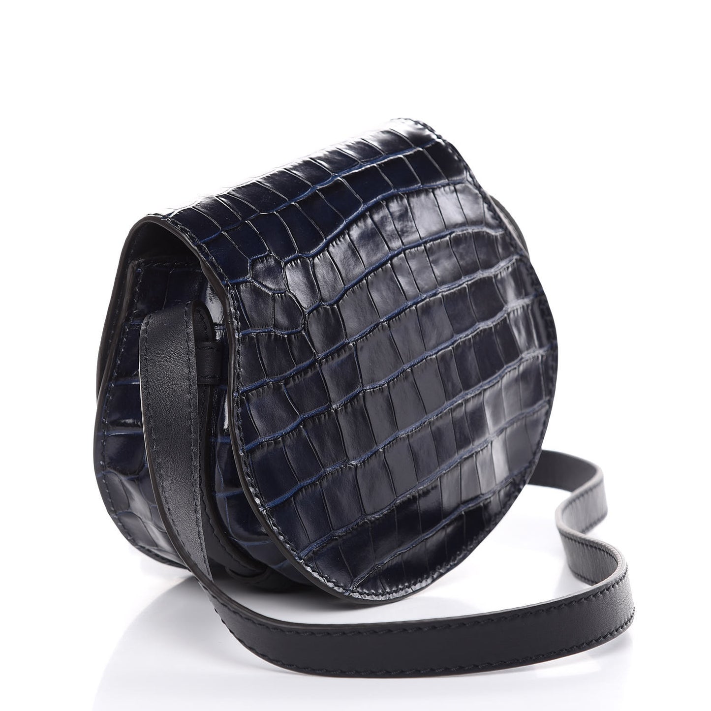 Calfskin Crocodile Embossed Mini Marcie Round Crossbody Bag Full Blue