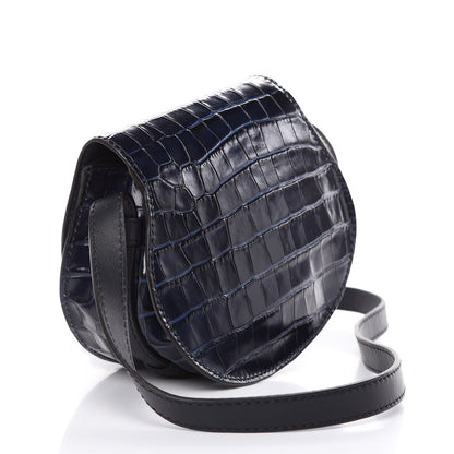 Chloe Calfskin Crocodile Embossed Mini Marcie Round Crossbody Bag Full Blue 3 of 10