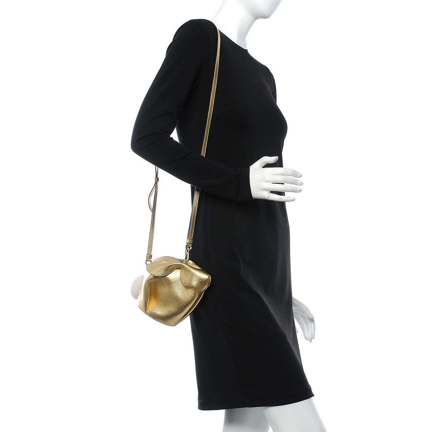 Metallic Calfskin Bunny Shoulder Bag Gold