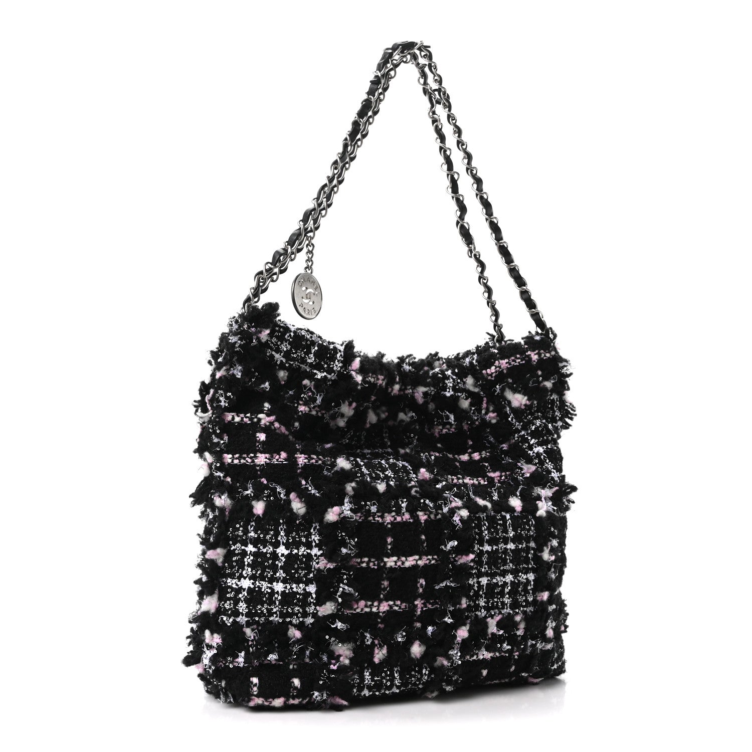 Chanel Tweed Patchwork Quilted Small Chanel 22 Black Pink White 4 of 11