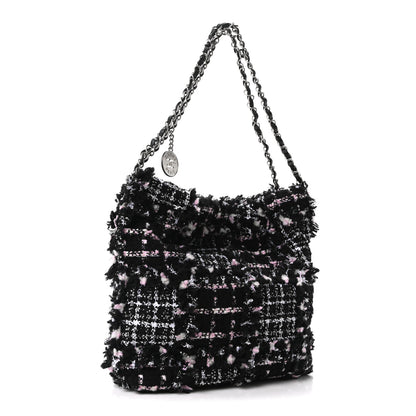 Chanel Tweed Patchwork Quilted Small Chanel 22 Black Pink White 4 of 11