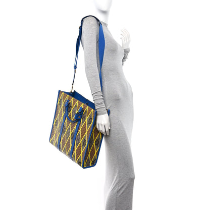 Gucci GG Supreme Monogram Mix Textured Dollar Calfskin Rhombus Inlay Large Tote Bag Beige Ebony Harvest Joy Blue 2 of 10