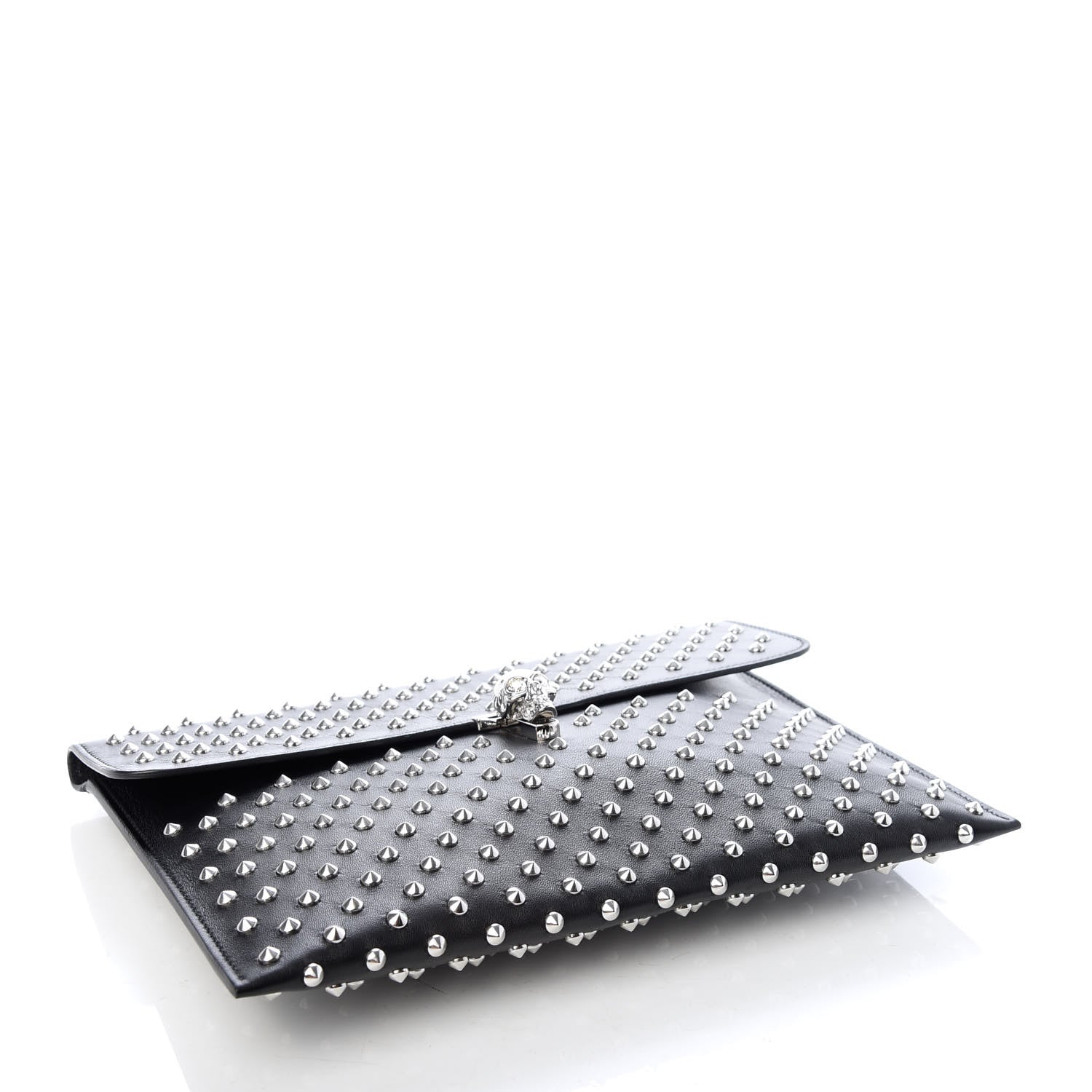 Alexander McQueen Grained Calfskin Studded Skull Envelope Clutch Black 4 of 8