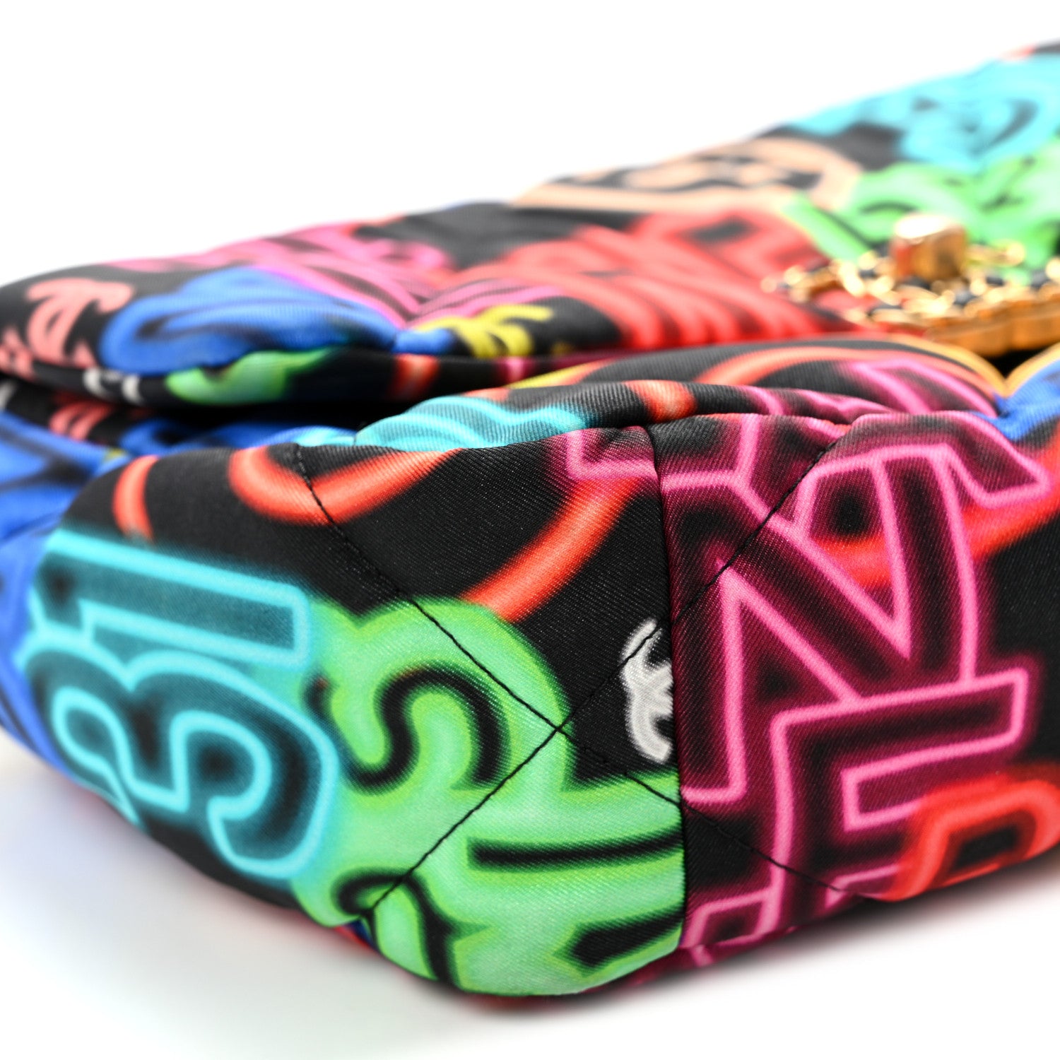 Chanel Fabric Quilted Neon Graffiti Medium Chanel 19 Flap Black Multicolor 9 of 10
