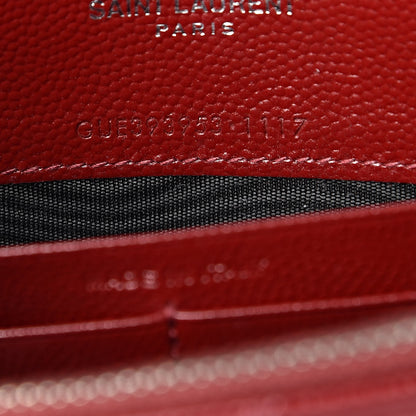 Saint Laurent Grain De Poudre Matelasse Chevron Monogram Envelope Chain Wallet New Red 7 of 11