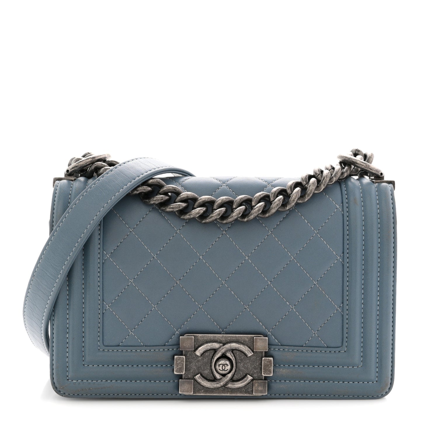 Lambskin Quilted Small Boy Flap Light Blue