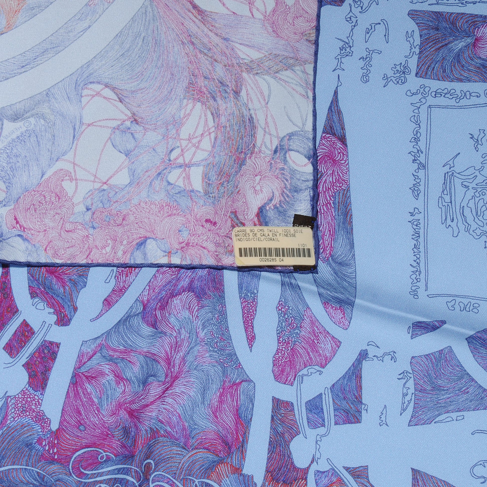 Hermes Silk Brides De Gala En Finesse Scarf 90 Indigo Ciel 5 of 5