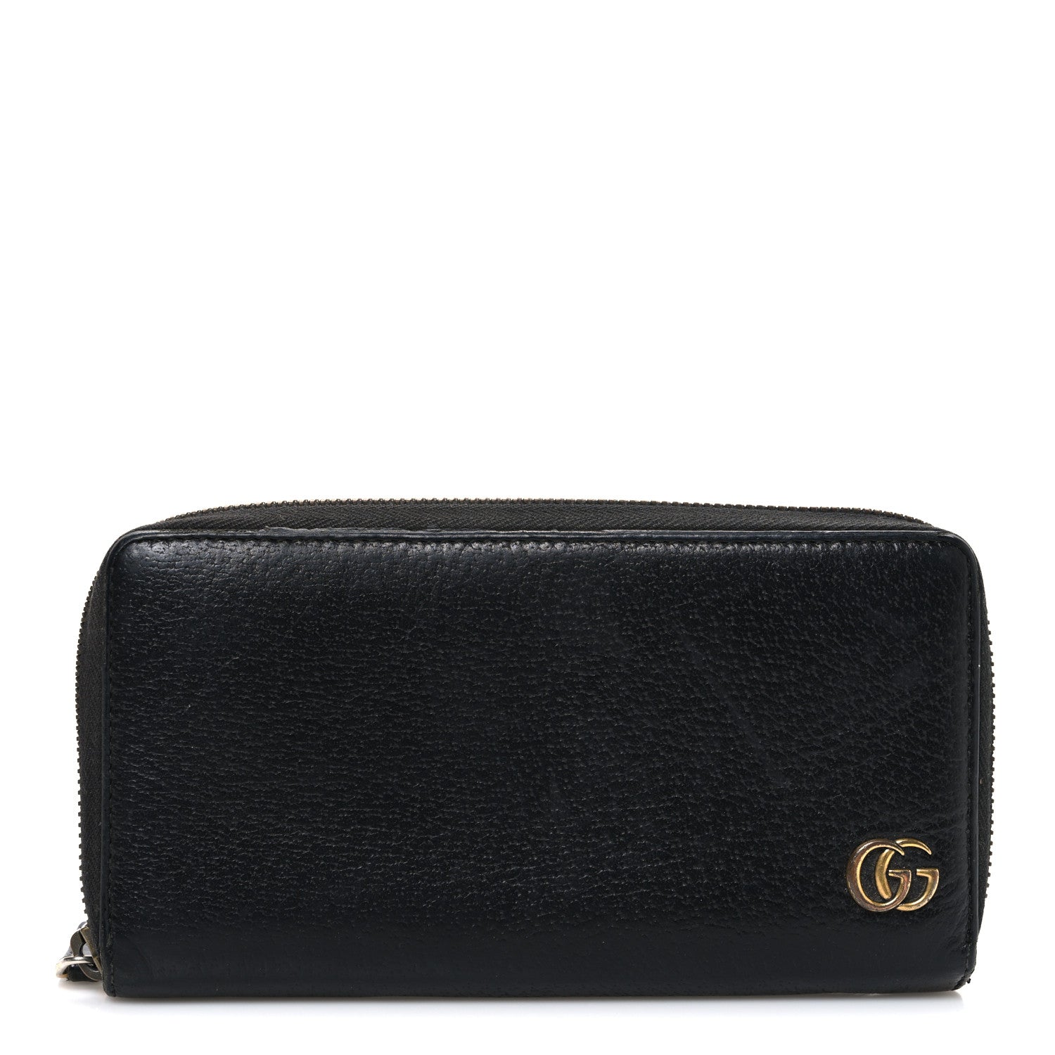 Gucci Dollar Calfskin Boar Effect GG Marmont Zip Around Wallet Black 1 of 8