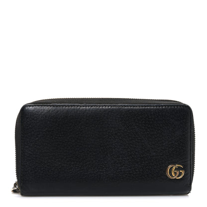 Gucci Dollar Calfskin Boar Effect GG Marmont Zip Around Wallet Black 1 of 8