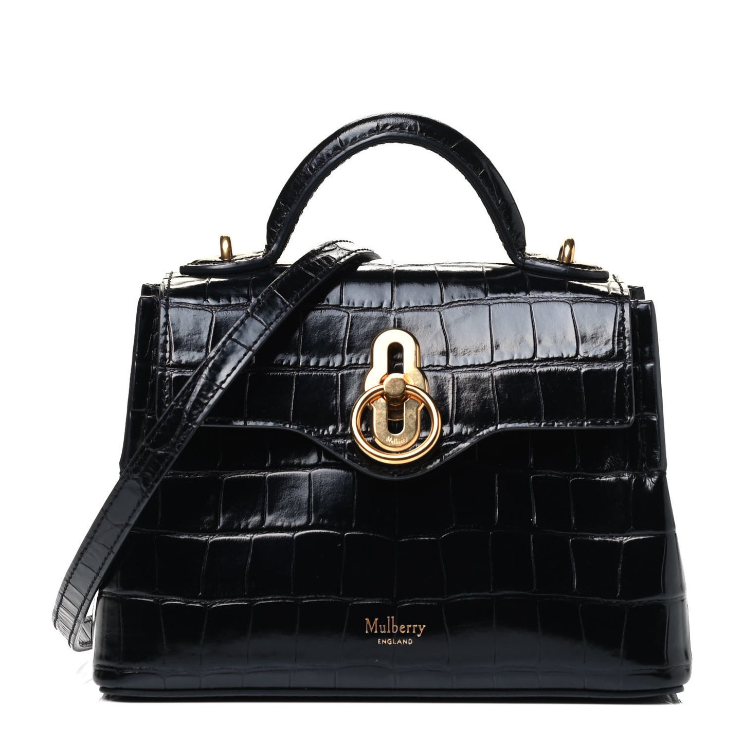 Shiny Croc Calfskin Embossed Micro Seaton Black