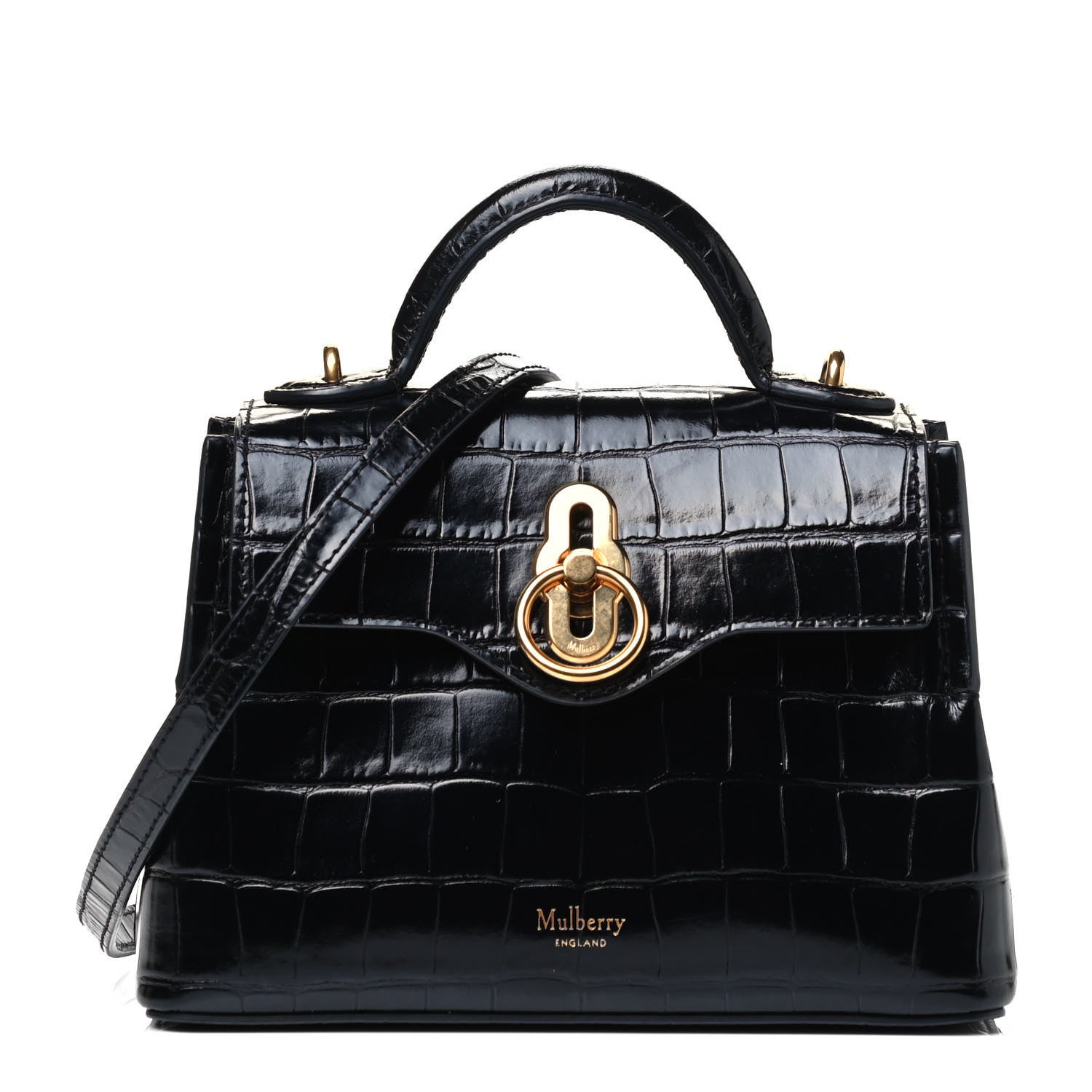 Mulberry Shiny Croc Calfskin Embossed Micro Seaton Black 1 of 9