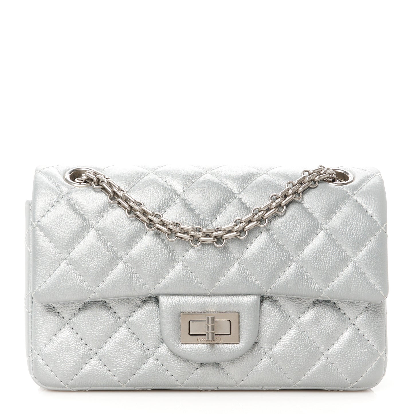 Metallic Grained Calfskin Quilted 2.55 Reissue Mini Flap Silver