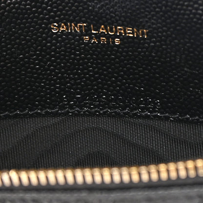 Saint Laurent Grain De Poudre Matelasse Chevron Monogram Envelope Chain Wallet Black 7 of 15