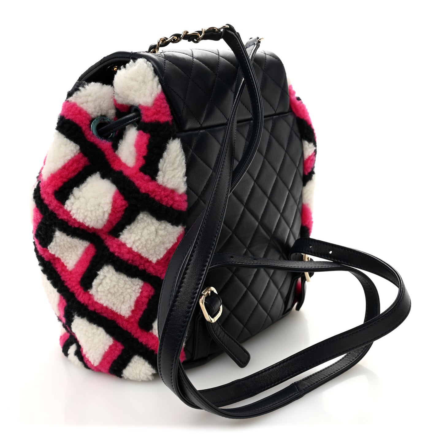 Lambskin Shearling Small Urban Spirit Backpack White Fuchsia Navy
