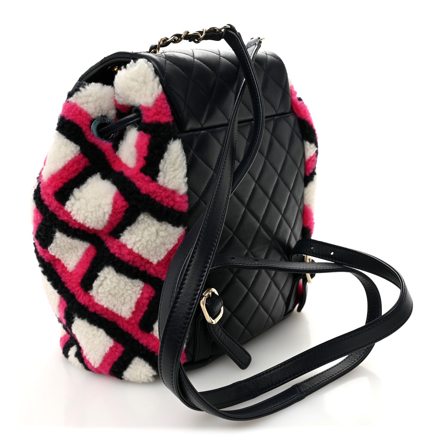 Chanel Lambskin Shearling Small Urban Spirit Backpack White Fuchsia Navy 3 of 10