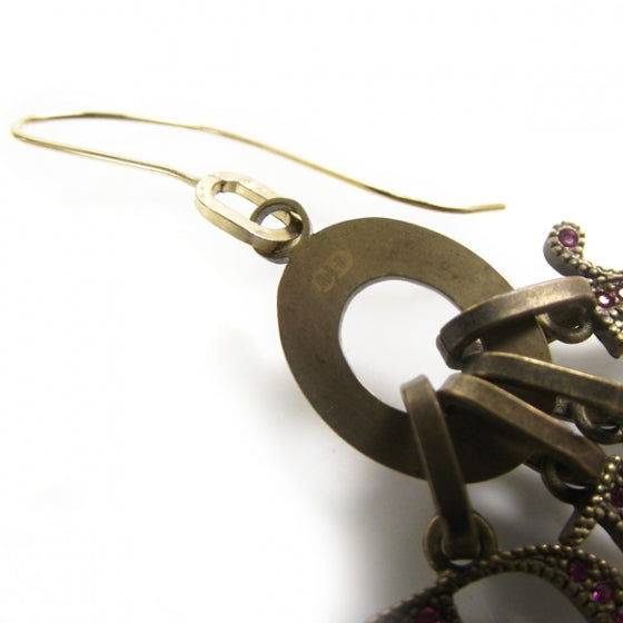 Christian Dior Crystal Logo Charm Earrings Pink 4 of 5