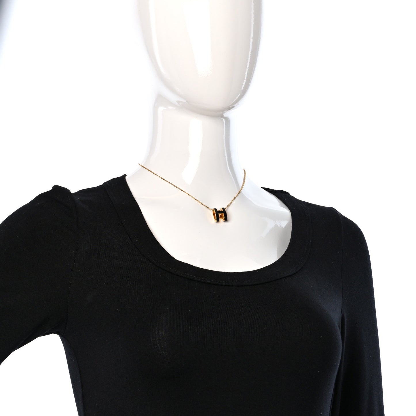 Lacquered Gold Pop H Pendant Necklace Black