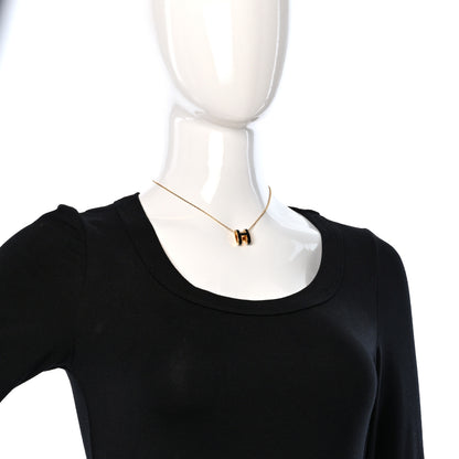 Hermes Lacquered Gold Pop H Pendant Necklace Black 3 of 5