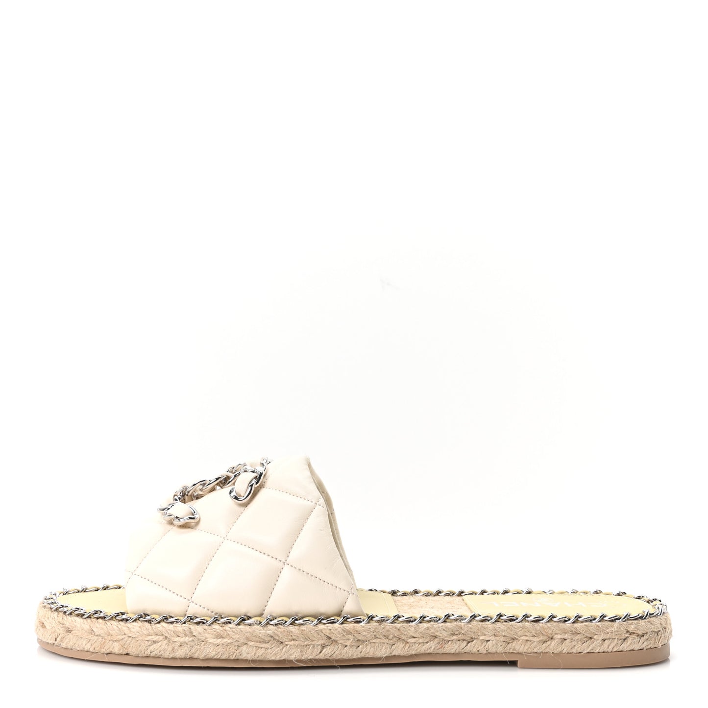 Lambskin Quilted CC Chain Espadrille Mules 41 Ivory