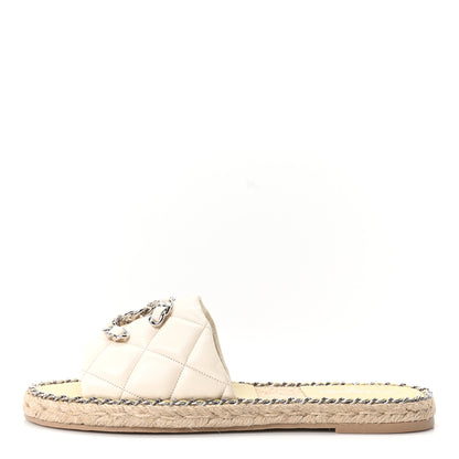 Chanel Lambskin Quilted CC Chain Espadrille Mules 41 Ivory 1 of 10