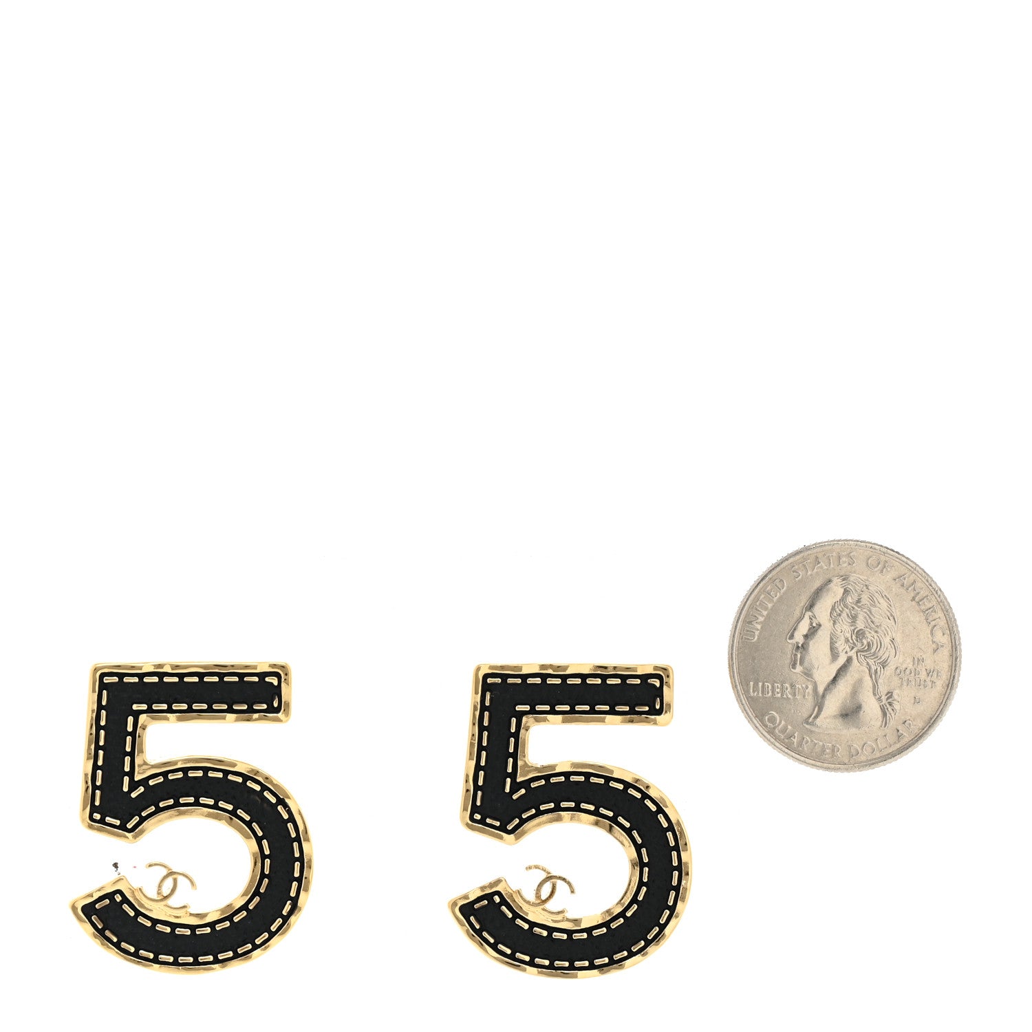 Chanel Metal CC No 5 Earrings Gold Black 2 of 4