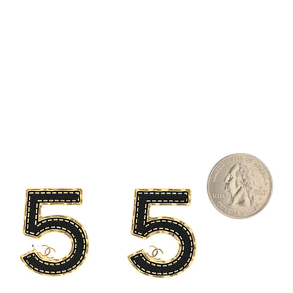 Chanel Metal CC No 5 Earrings Gold Black 2 of 4
