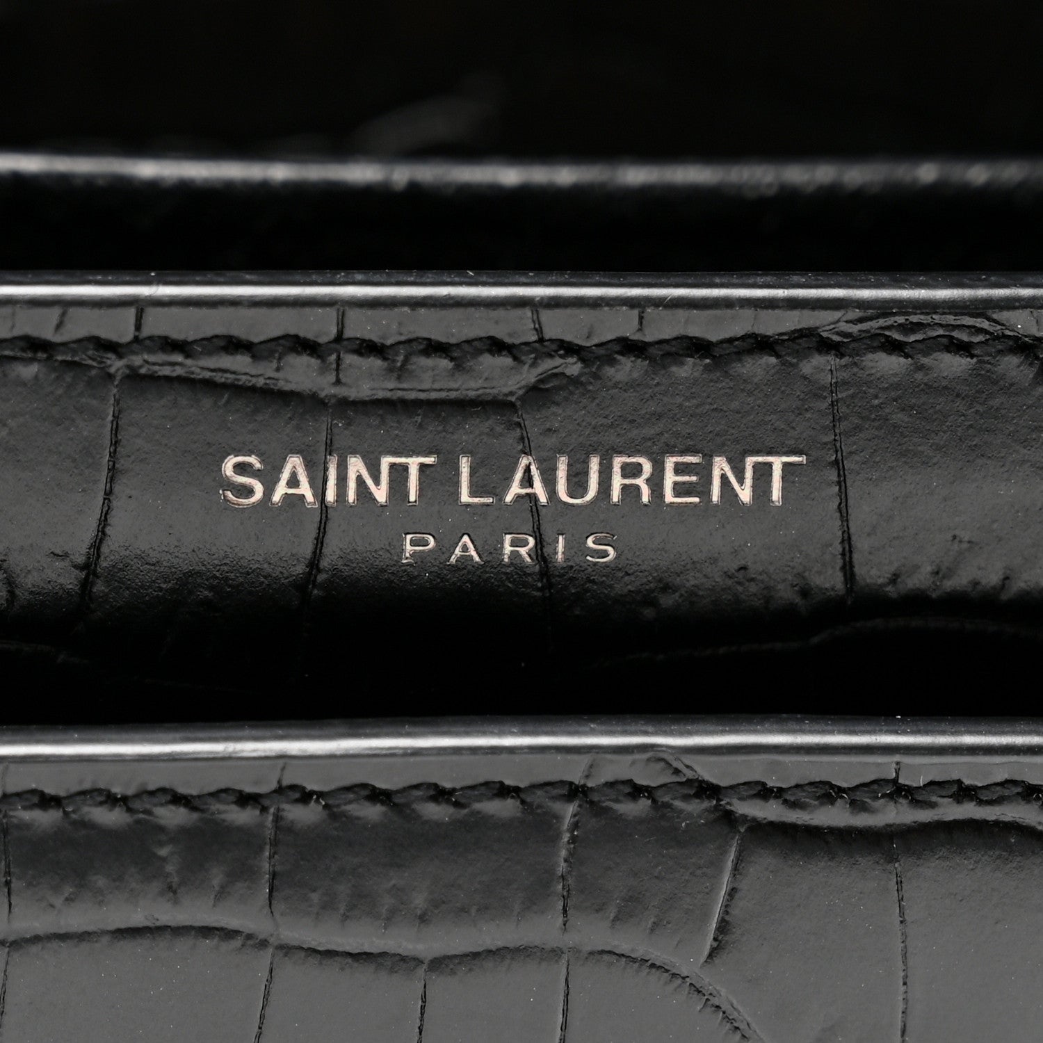 Saint Laurent Calfskin Crocodile Embossed Medium Monochrome