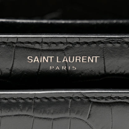 Saint Laurent Calfskin Crocodile Embossed Medium Monochrome Monogram Sunset Black 6 of 11
