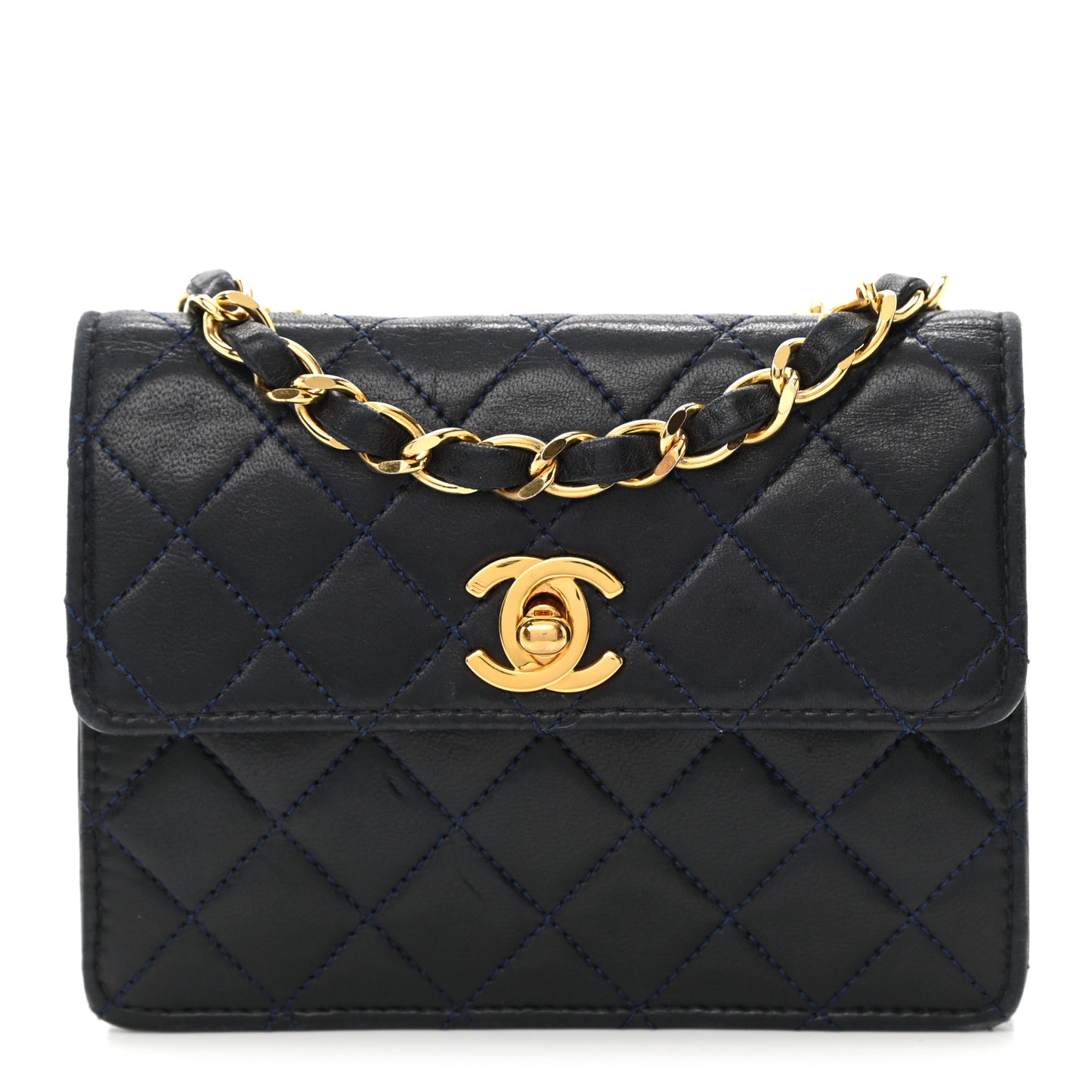 Lambskin Quilted Mini Square Flap Bag Navy