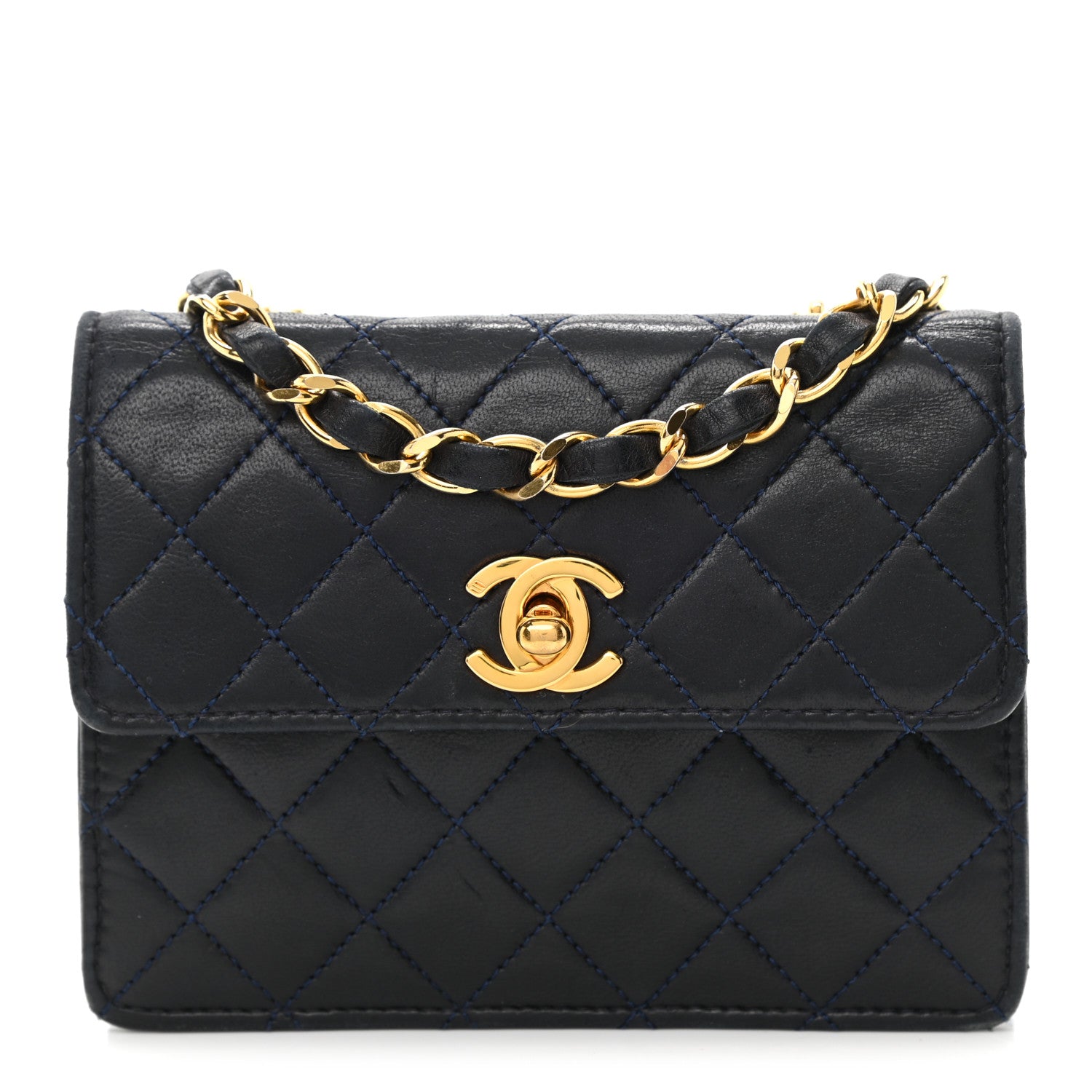 Chanel Lambskin Quilted Mini Square Flap Bag Navy 1 of 12