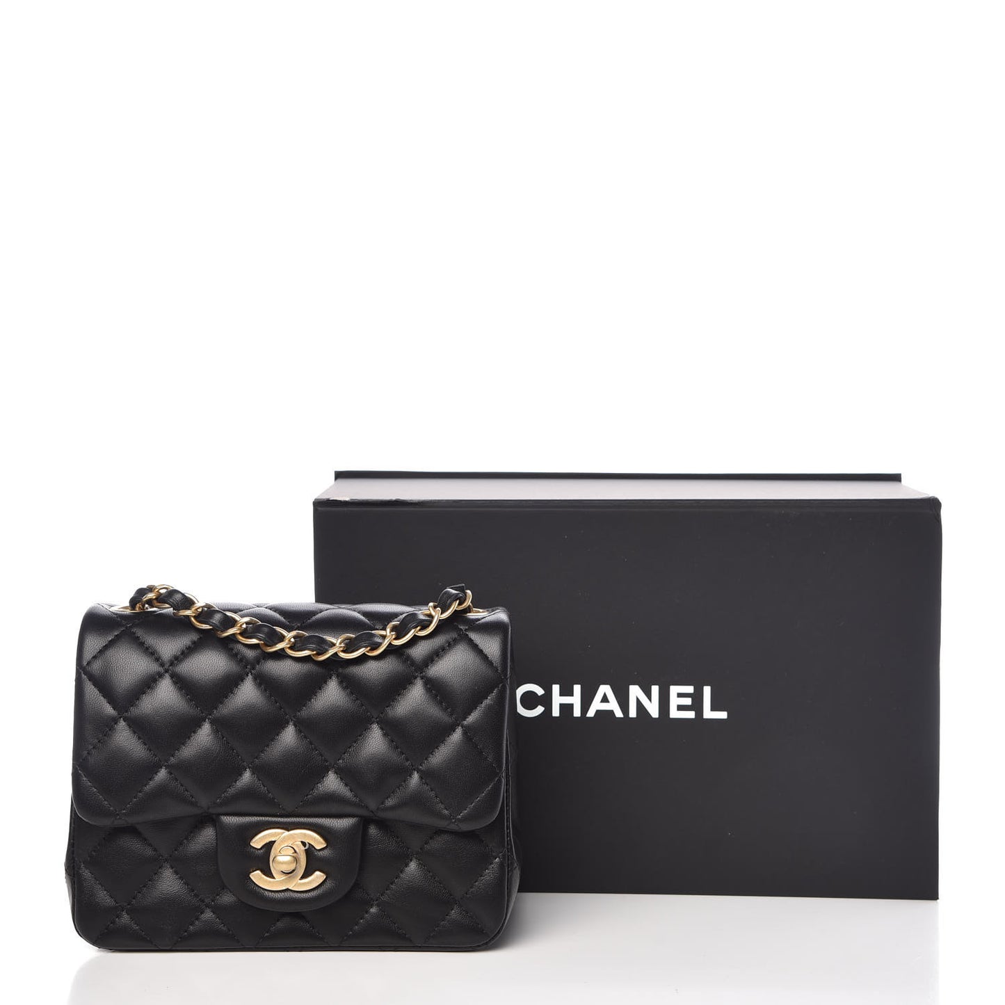 Lambskin Quilted Mini Square Flap Black