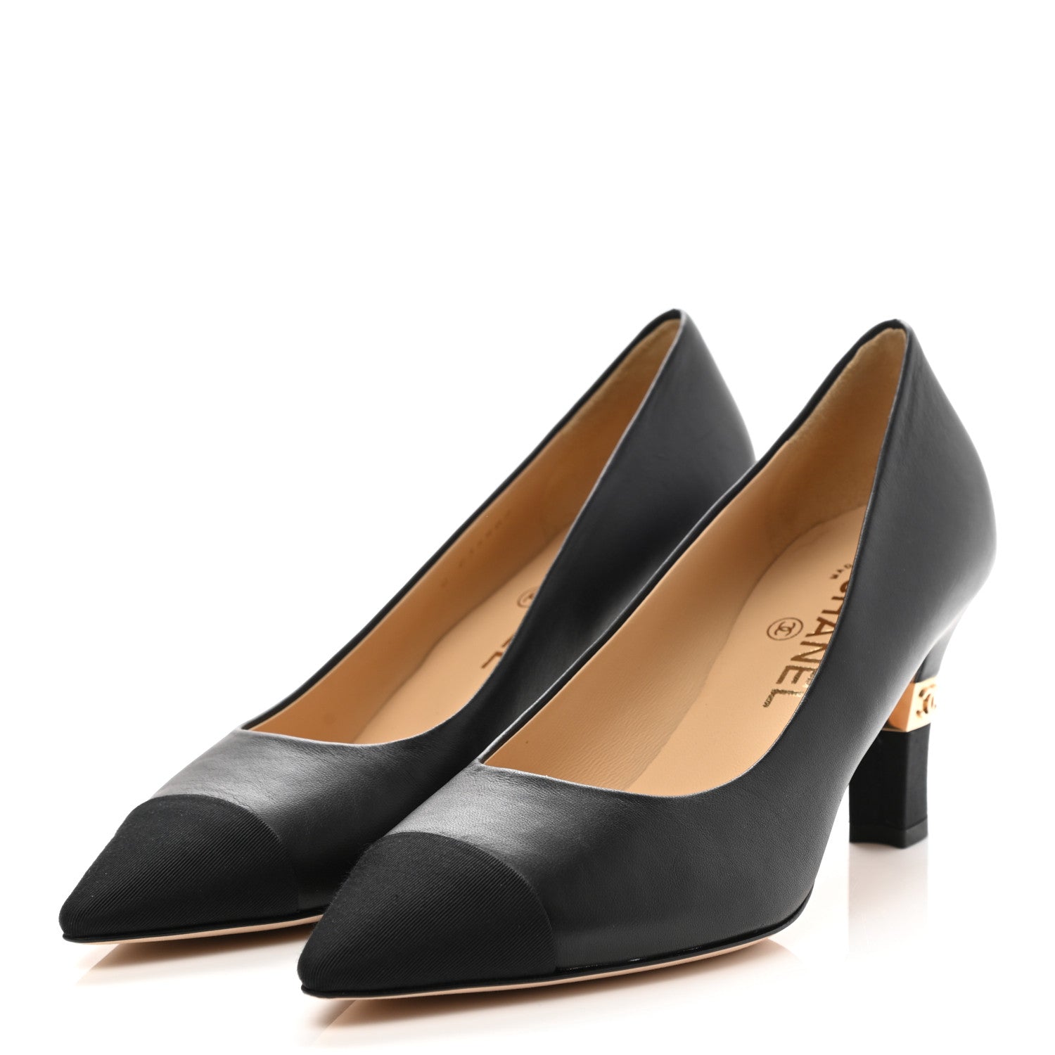 Chanel Lambskin Grosgrain Cap Toe CC Pumps 38.5 Black 3 of 8