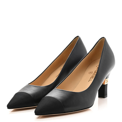 Chanel Lambskin Grosgrain Cap Toe CC Pumps 38.5 Black 3 of 8