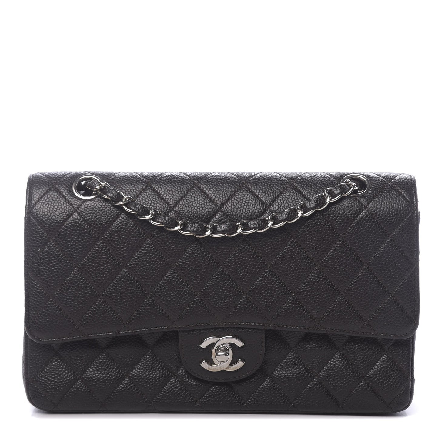 Caviar Quilted Medium Double Flap Brown